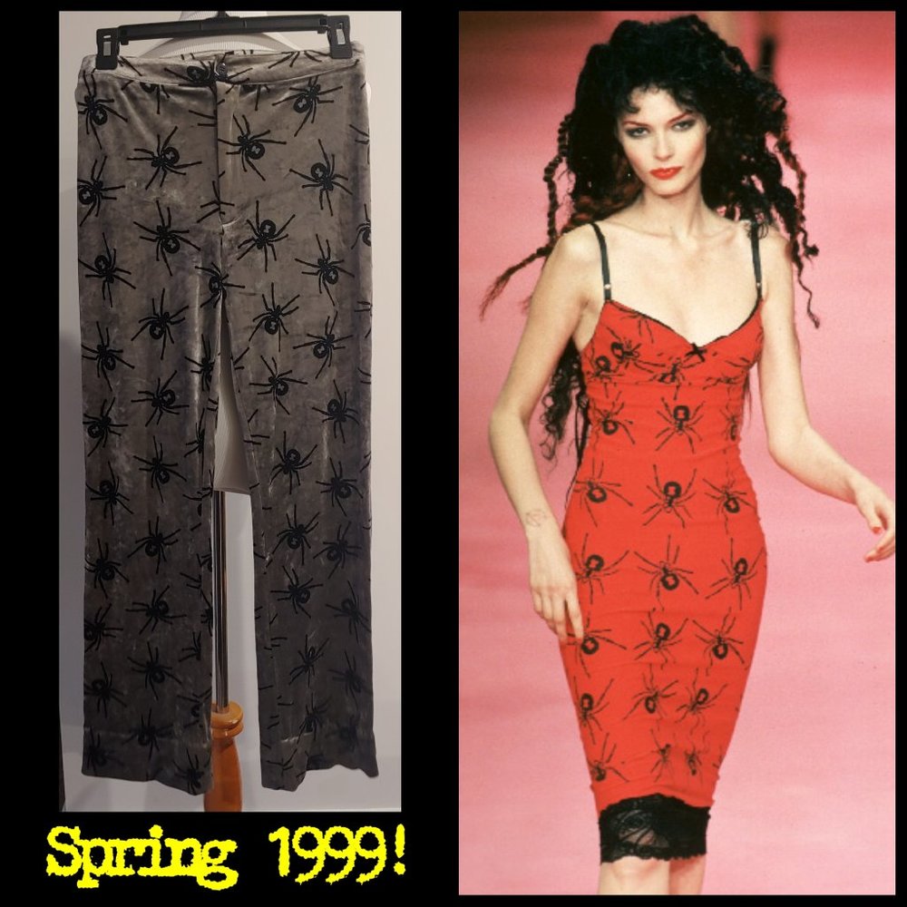 RARE Betsey Johnson Spring 1999 Spider Panne Velvet Pants Small Vintage